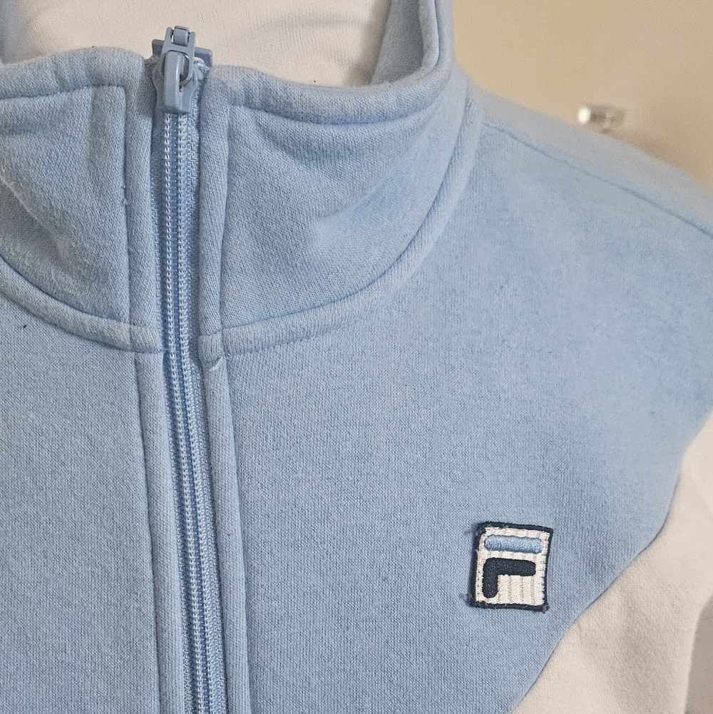 Fila Sport Blue Black & White Chevron 1/4 Zip Sweatshirt Sweater Wmn's M Comfy - Picture 4 of 9